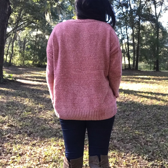 << Rose Pink Chenille Baggy Sweater >> - Picture 3 of 5